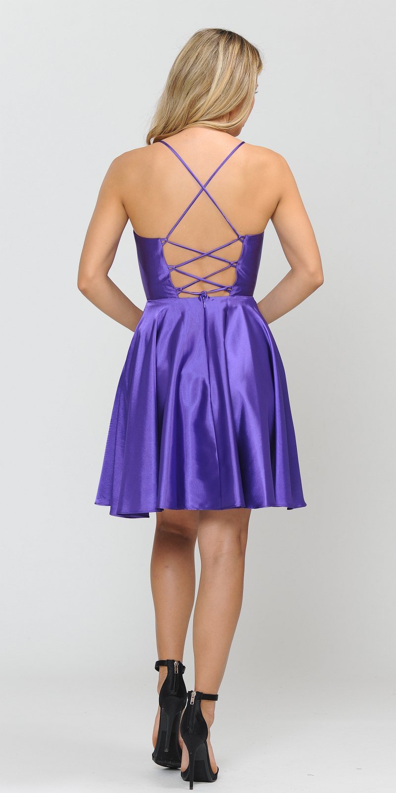 Poly USA 8542 Romper Style Short Homecoming Dress Purple