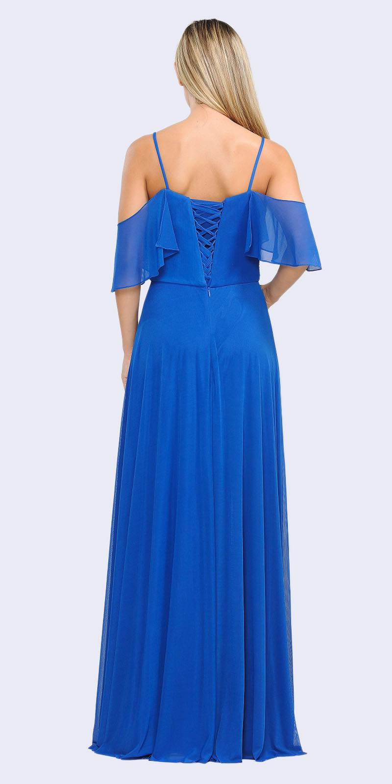 A-Line Cold-Shoulder Long Formal Dress Royal Blue