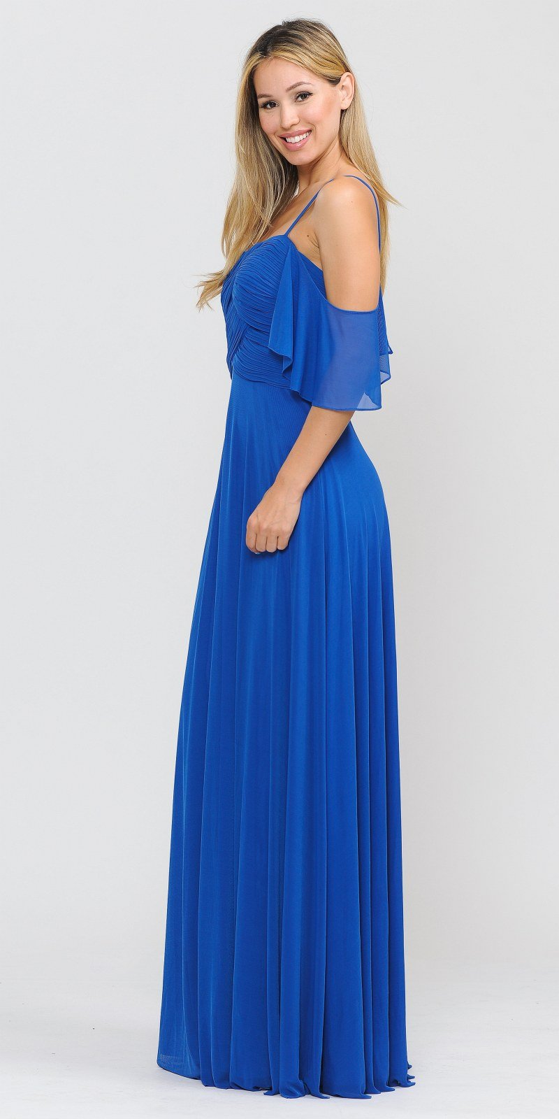 A-Line Cold-Shoulder Long Formal Dress Royal Blue