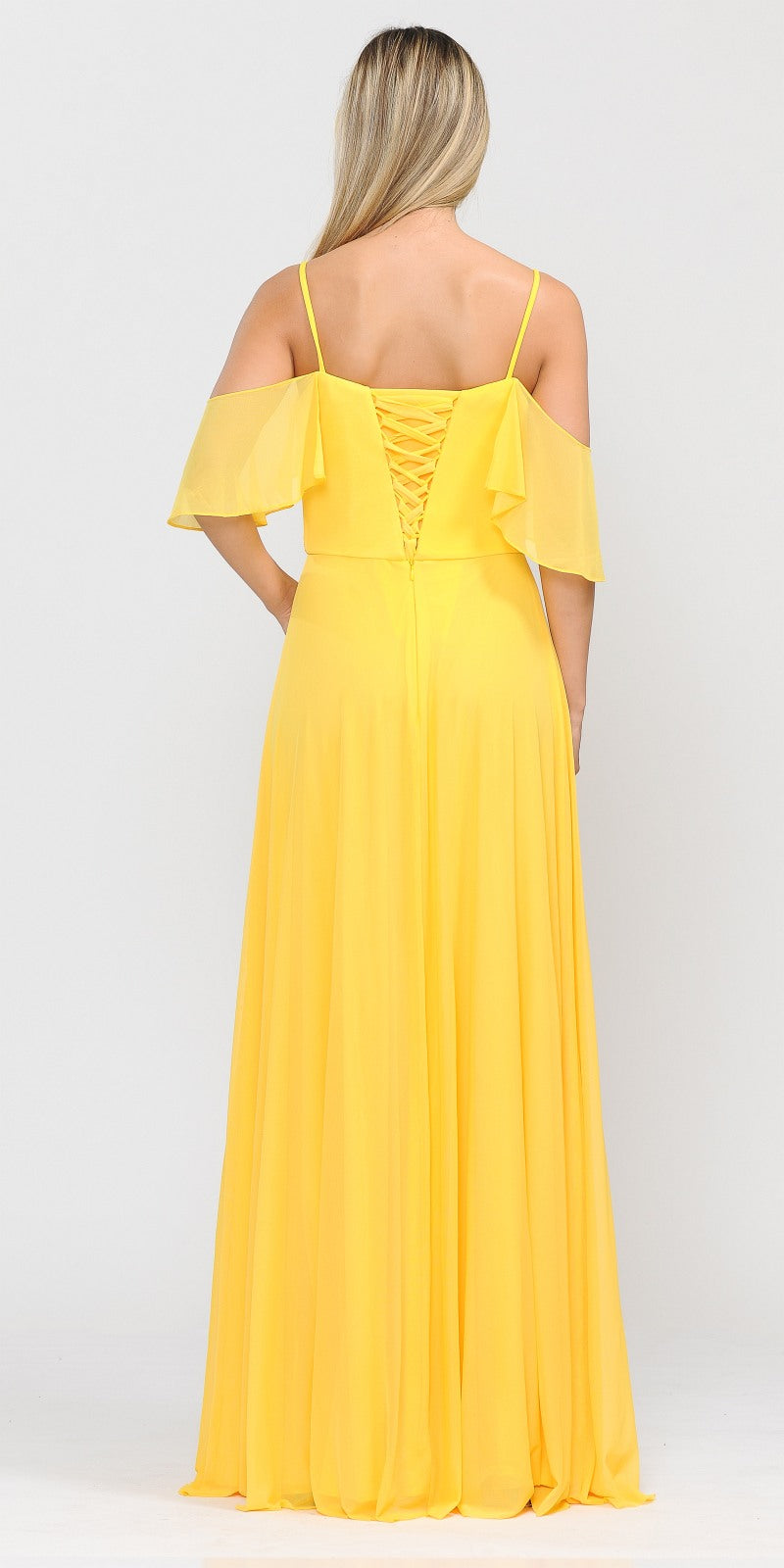 A-Line Cold-Shoulder Long Formal Dress Yellow