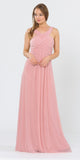 Mauve A-Line Long Formal Dress Pleated Bodice