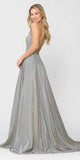 Silver/Gold Criss-Cross Back Long Prom Dress with Pockets 