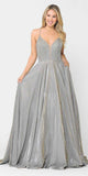 Silver/Gold Criss-Cross Back Long Prom Dress with Pockets 