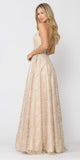 Poly USA 8562 Embellished Waist Lace Long Prom Dress Champagne