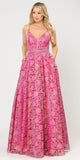 Poly USA 8562 Embellished Waist Lace Long Prom Dress Magenta/Fuchsia