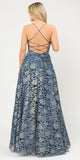Poly USA 8562 Embellished Waist Lace Long Prom Dress Navy Blue/Green