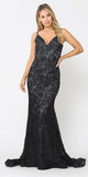 Beaded Lace Mermaid Style Long Prom Dress Black