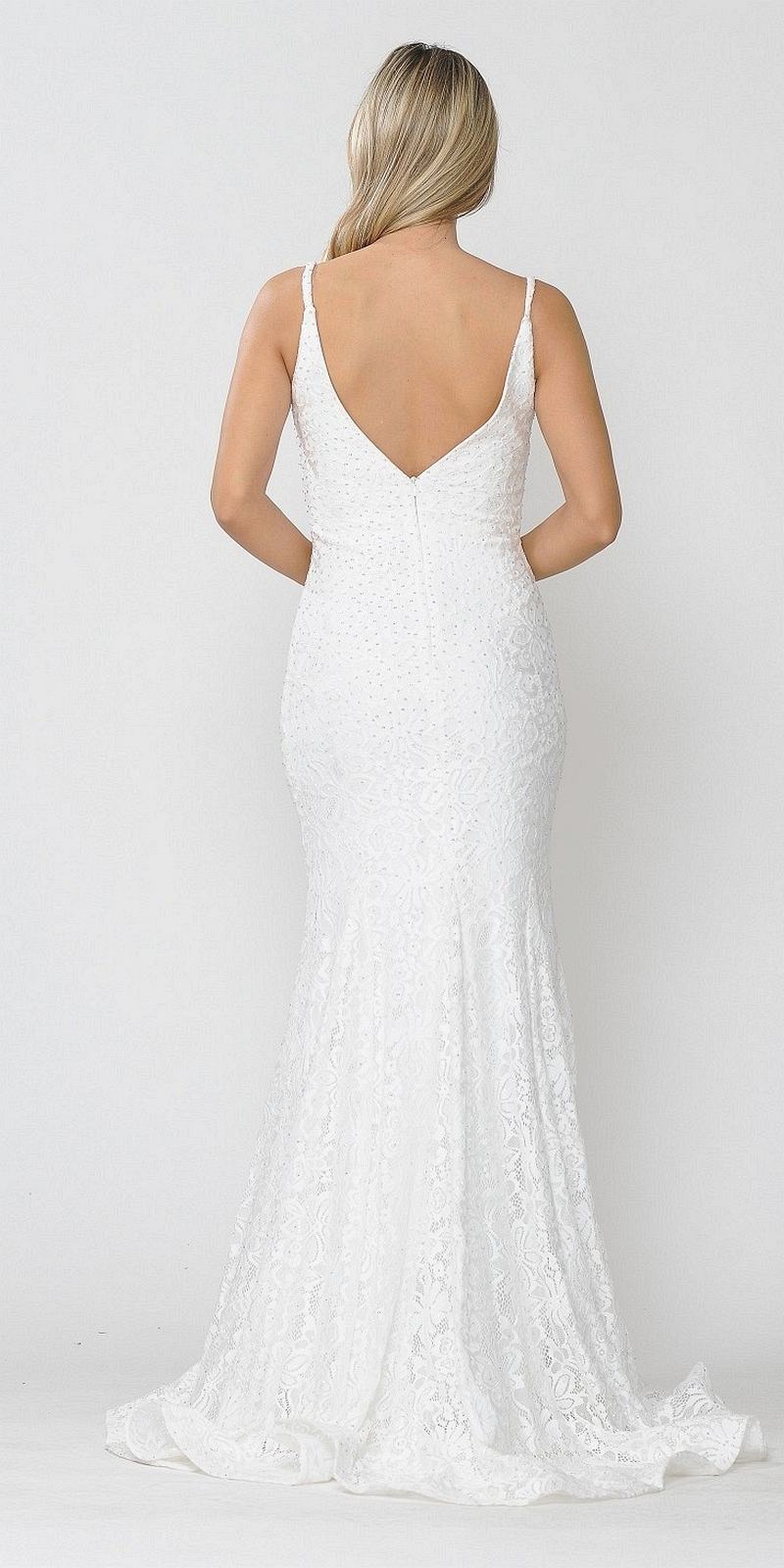 Beaded Lace Mermaid Style Long Prom Dress Off White