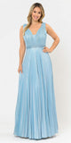 Sleeveless Pleated Long Prom Dress Beaded Waist Blue