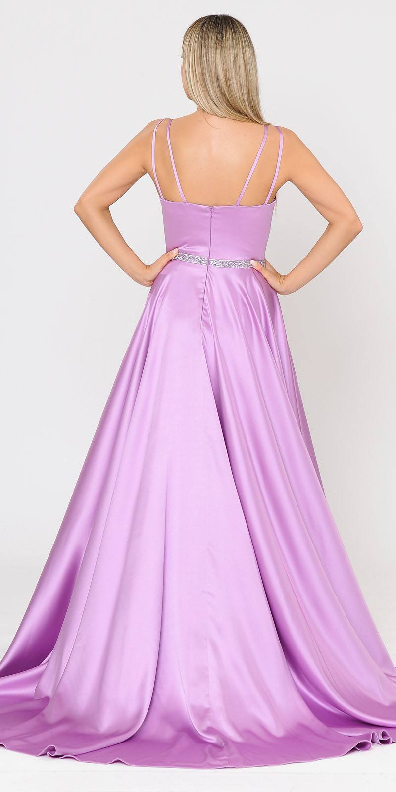 Lilac Romper Style Long Prom Dress with Pockets