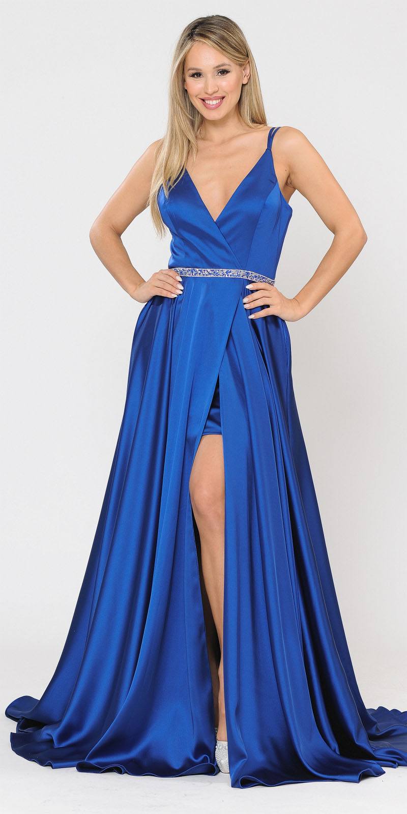 Royal Blue Romper Style Long Prom Dress with Pockets