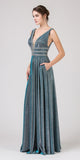 Eureka Fashion 8606 Green A-Line Metallic Long Prom Dress with Pockets