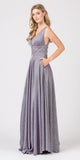 Eureka Fashion 8606 Purple A-Line Metallic Long Prom Dress with Pockets