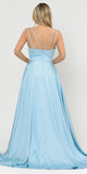 V-Neck Long Romper Prom Dress with Pockets Blue