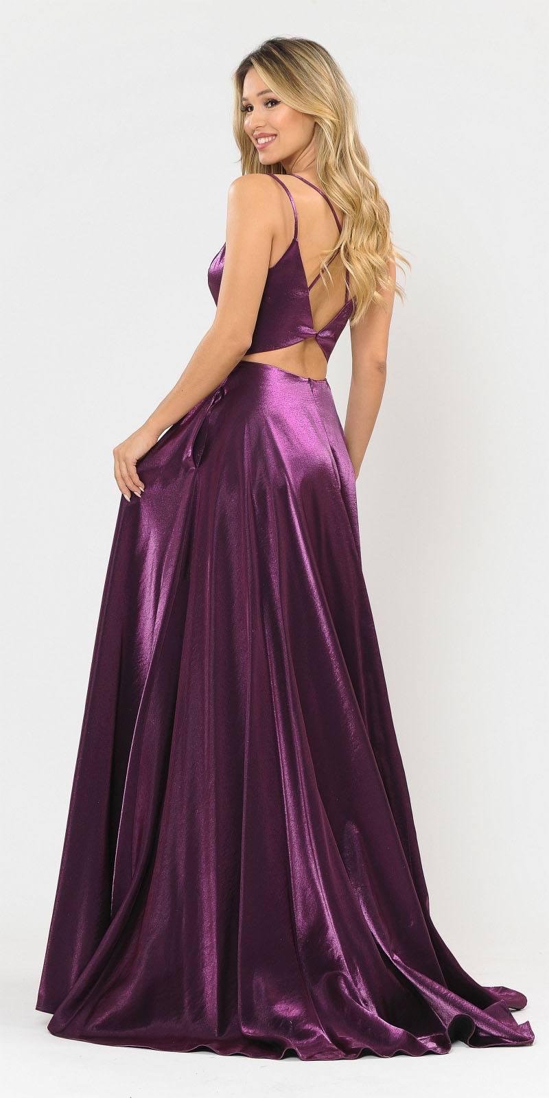 Stylish Open-Back Long Prom Dress Purple with Pockets