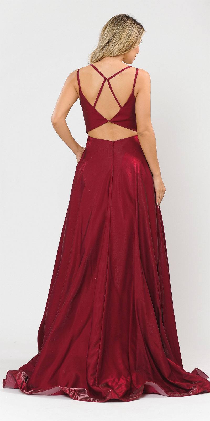 Stylish Open-Back Long Prom Dress Red with Pockets