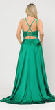 Long Romper Prom Dress with Cut-Out Lace-Up Back Kelly Green