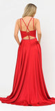 Long Romper Prom Dress with Cut-Out Lace-Up Back Red