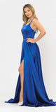 Long Romper Prom Dress with Cut-Out Lace-Up Back Royal Blue