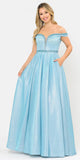 Poly USA 8664 Blue Off-Shoulder Long Prom Dress with Pockets