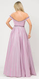 Poly USA 8664 Pink/Lilac Off-Shoulder Long Prom Dress with Pockets