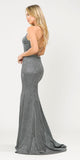 Poly USA 8666 Lace-Up Back Black/Silver Long Prom Dress