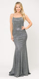 Poly USA 8666 Lace-Up Back Black/Silver Long Prom Dress