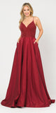 Lace-Up Back Burgundy Long Prom Dress with Pockets