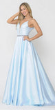 Poly USA 8672 Long Satin Prom Dress with Spaghetti Straps Blue