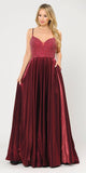 Poly USA 8674 Burgundy Long Prom Dress Embellished with Pockets