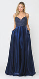 Navy Blue Long Prom Dress Embellished with Pockets