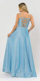 Blue Two-Piece Long Prom Dress Lace-Up Back with Pockets