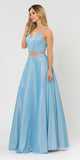 Blue Two-Piece Long Prom Dress Lace-Up Back with Pockets
