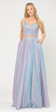 Lavender Two-Piece Long Prom Dress Lace-Up Back with Pockets