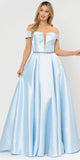 Poly USA 8680 Blue Off-Shoulder A-Line Long Prom Dress with Pockets