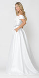 Poly USA 8680 White Off-Shoulder A-Line Long Prom Dress with Pockets