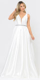 Poly USA 8682 V-Neck and Back Off White Long Prom Dress with Pockets