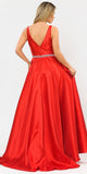 Poly USA 8682 V-Neck and Back Red Long Prom Dress with Pockets