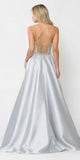 Poly USA 8684 Silver Long Prom Dress with Criss-Cross Lace-Up Back