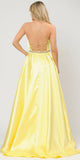 Poly USA 8684 Yellow Long Prom Dress with Criss-Cross Lace-Up Back