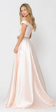 Poly USA 8686 Silky Satin Off-Shoulder Long Prom Dress Blush with Pockets