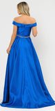 Poly USA 8686 Silky Satin Off-Shoulder Long Prom Dress Royal Blue with Pockets
