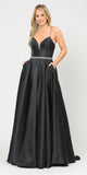 Poly USA 8688 Halter Criss-Cross Back Long Black Prom Dress with Pockets