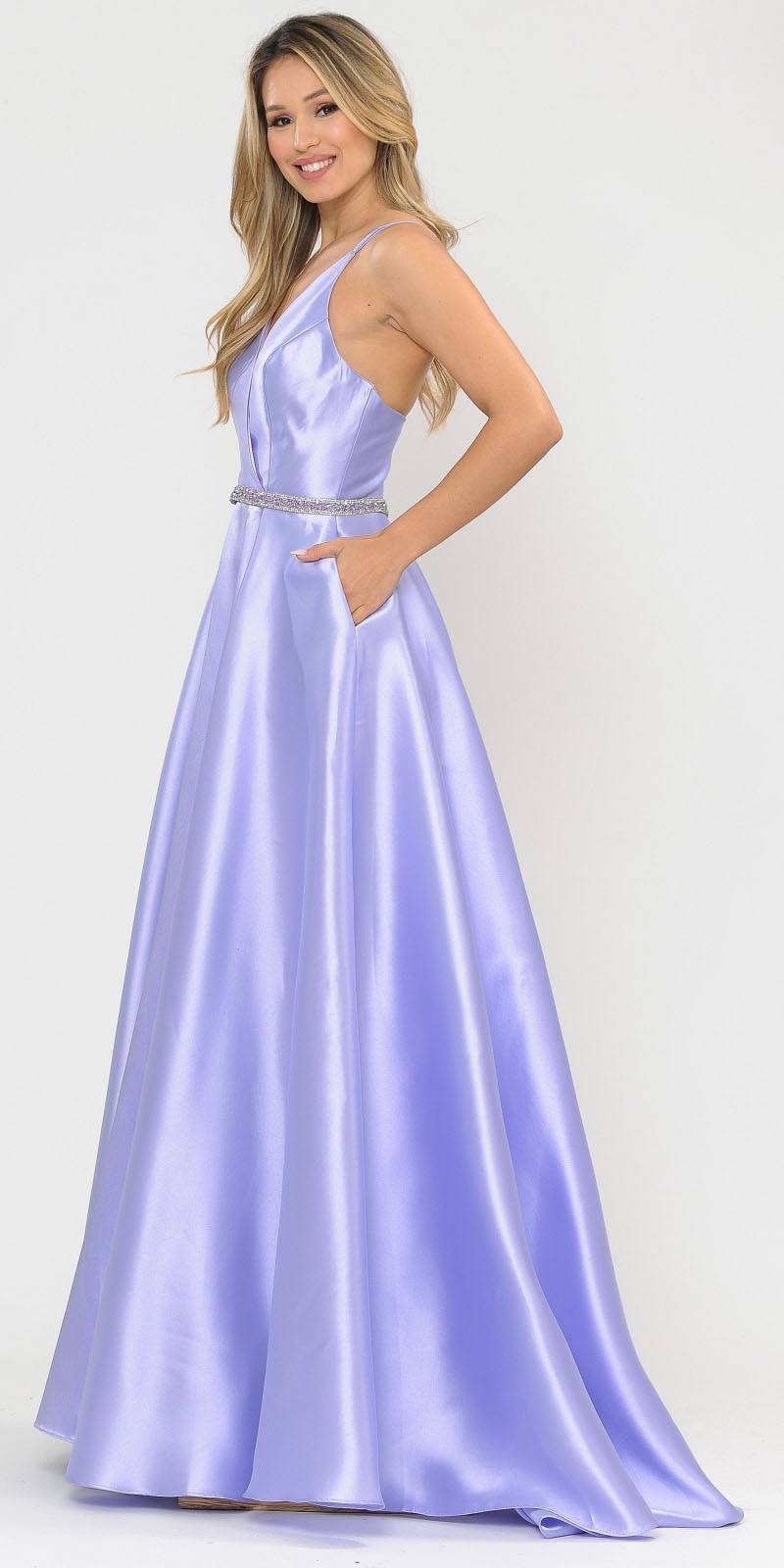 Poly USA 8690 V-Neck Long Prom Dress Lilac with Pockets