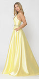 Poly USA 8690 V-Neck Long Prom Dress Yellow with Pockets