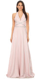 Blush Halter Shimmering Long Prom Dress V-Neck