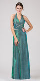 Green Halter Shimmering Long Prom Dress V-Neck