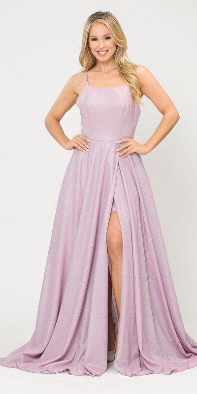 Lace-Up Back Romper Style Long Prom Dress Pink/Silver