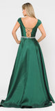 Green Cap Sleeved Long Prom Dress with Pockets