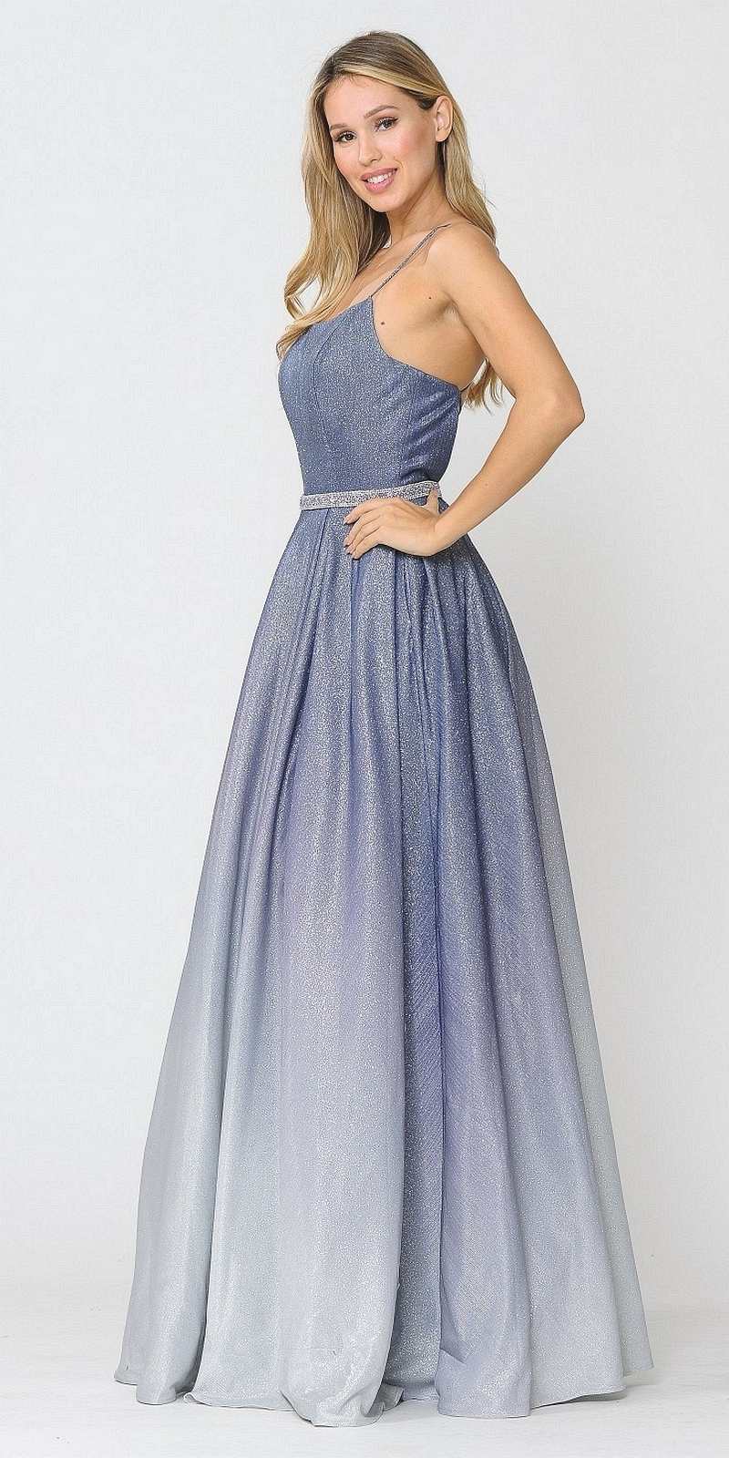 Poly USA 8708 Prom Ball Gown Criss-Cross Back with Pockets Blue